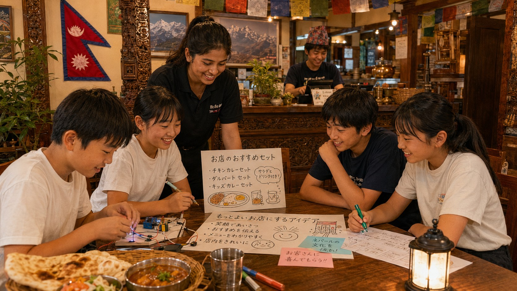 ネパールカレー屋さんで探究活動に取り組む様子